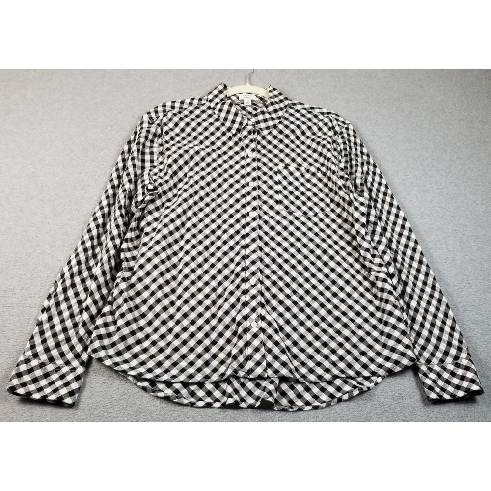 Crown & Ivy Button Down Shirt Women's Large Black White Check Long Sleeve Preppy